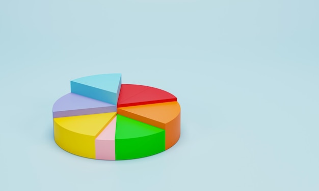 3D-Rendering 3D-Darstellung Infografik-Symbol für Kreisdiagramm Einfaches Kreisdiagramm-Grafiksymbol auf blauem pastellfarbenem Hintergrund Präsentationskonzept für Finanzdaten