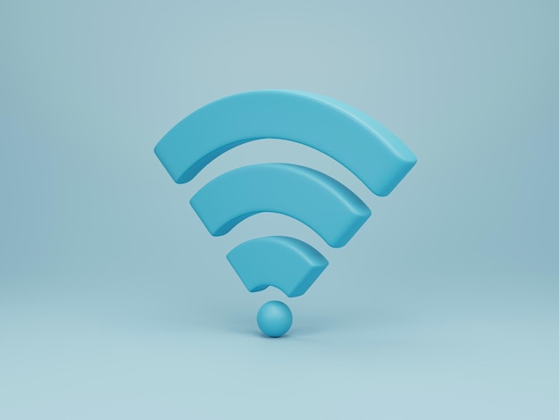 3D-Rendering 3D-Darstellung Symbol Symbol für drahtloses Internet-WLAN-Netzwerk auf blauem Hintergrund Minimales Konzept