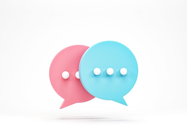 3D-Rendering 3D-Illustration Chat-Blasensymbol isoliert auf weißem Hintergrund Minimale rosa und blaue Chat-Eingabe Gestaltungselement für Social-Media-Nachrichten oder Kommentare