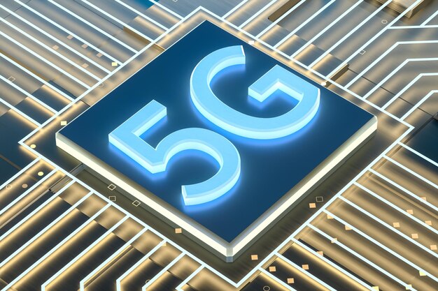 3d rendering 5g fuente y fondo de circuito