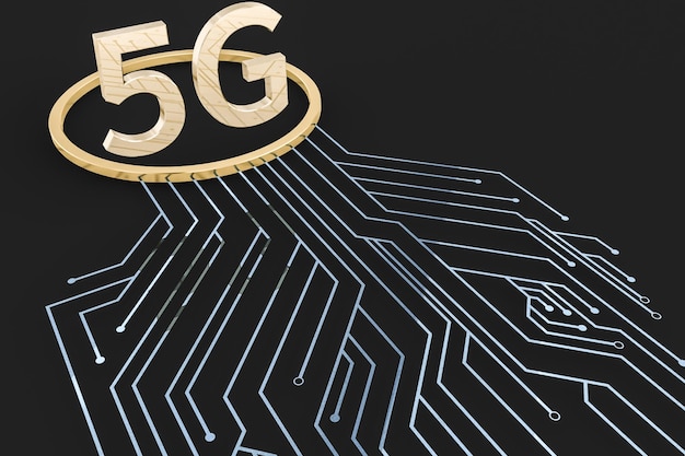 3d rendering 5g fuente y fondo de circuito