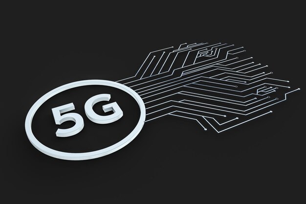 3d rendering 5g fuente y fondo de circuito