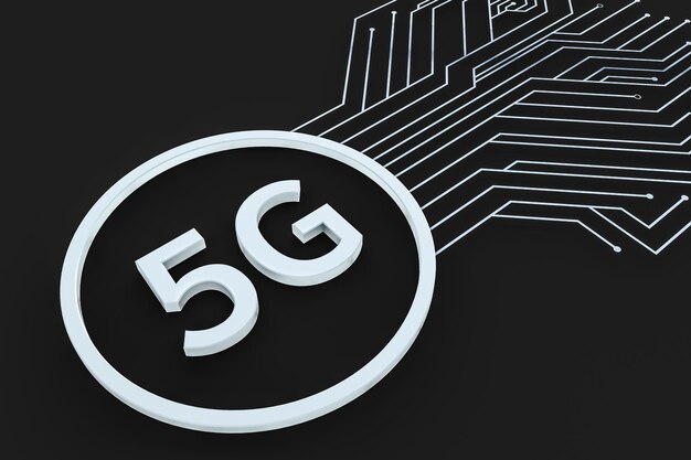 3d rendering 5g fuente y fondo de circuito