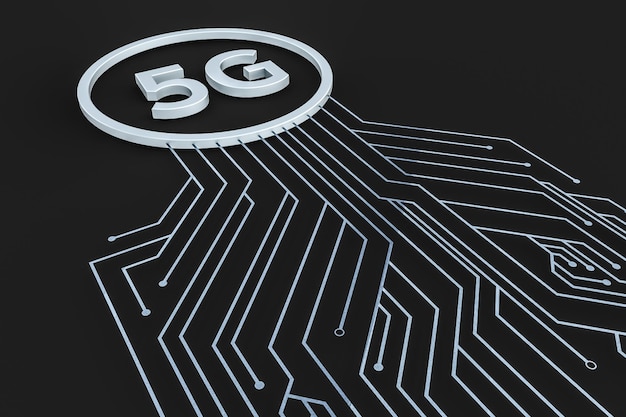 3d rendering 5g fuente y fondo de circuito