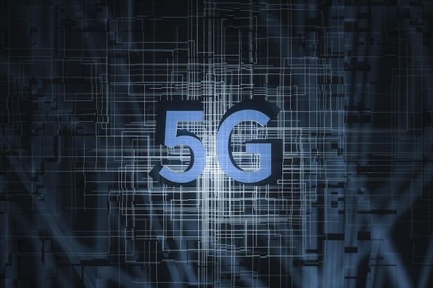 3D-Rendering 5g Schriftart und Schaltungshintergrund