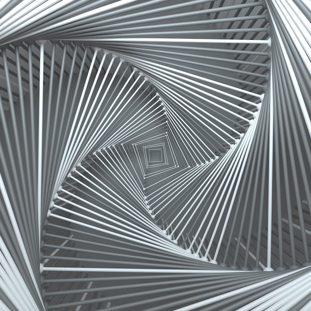3D-Rendering abstrakten Hintergrund mit Wiederholung von Wireframe-Strukturen. Klone primitiver geometrischer Formen um die Bildschirmmitte.