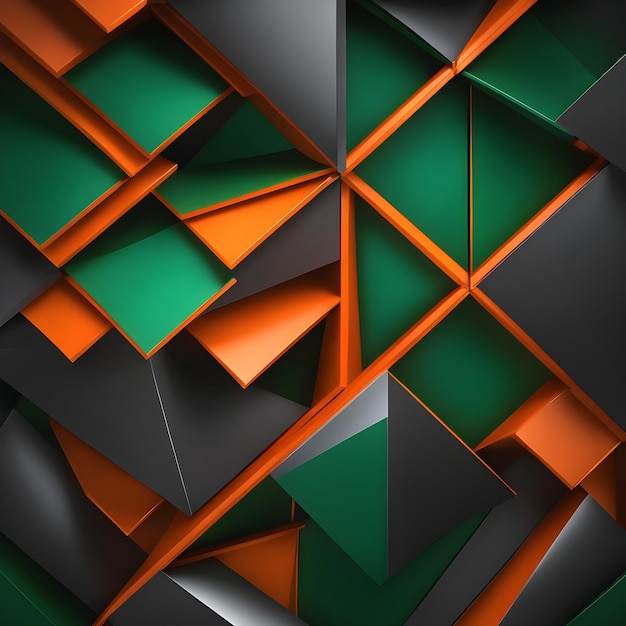 3D-Rendering abstrakter geometrischer Hintergrund mit orangefarbenen, schwarzen und grünen Elementen