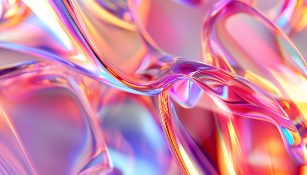 3D-Rendering abstrakter Hintergrund durchsichtiges glänzendes Glasband gekrümmte Welle in Bewegung Design