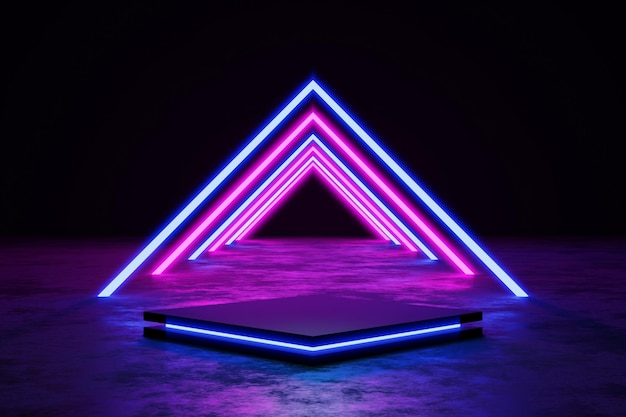 3D-Rendering abstraktes Hintergrundbild Neonlichter leuchten blau und rosa