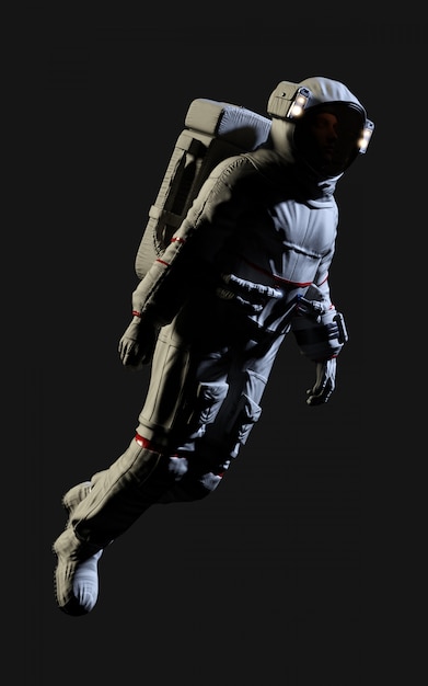 3D-Rendering-Astronaut auf schwarzem Hintergrund