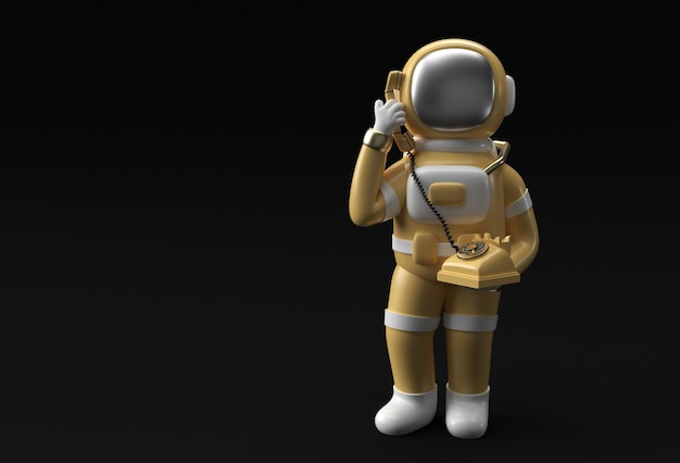 3d-Rendering Astronaut ruft Geste mit altem Telefon 3d-Illustration Design