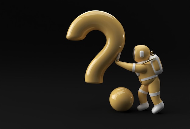 3d-Rendering Astronaut schiebt Fragezeichen 3d-Illustration Design