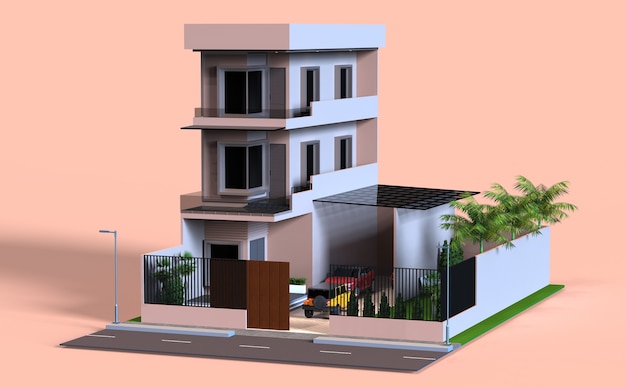 3D-Rendering außen der Hausmodellillustration