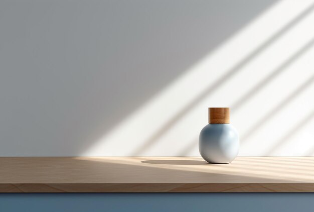 3D Rendering azul blanco y pared de madera como fondo