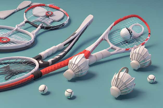 3D-Rendering-Badminton-Ausrüstung