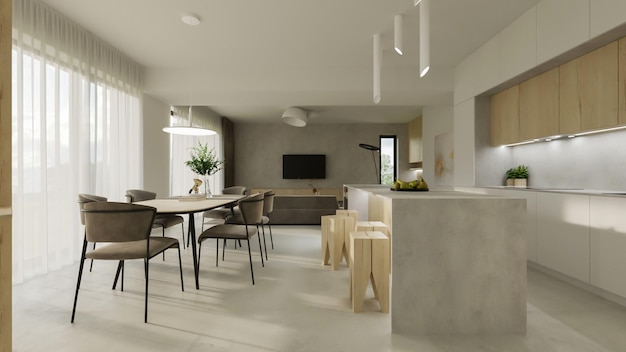 3D-Rendering Beige Innenarchitektur