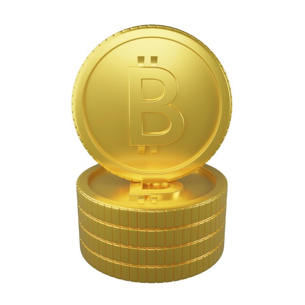 3D-Rendering-Bitcoin-Stack isoliert auf weißem Hintergrund