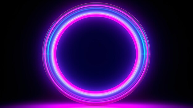 3D-Rendering blau rosa Neon runder Rahmen Kreis Ringform leerer Raum ultraviolettes Licht