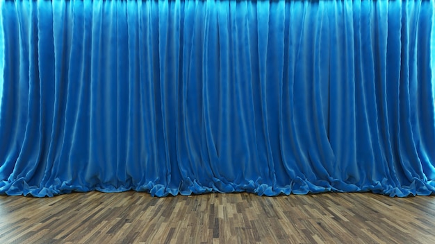 3D-Rendering blauer Theater- und Kinovorhang mit Parkettboden von Sedat SEVEN