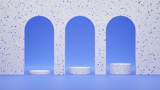 3D-Rendering Blue Terrazzo Minimal Podium für Mockup Cosmetic S