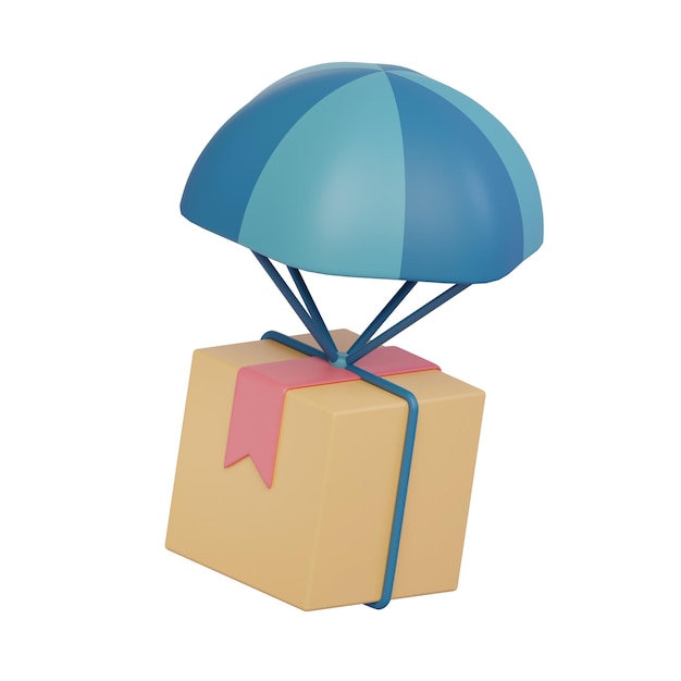 3D-Rendering-Box mit dem Fallschirmlieferungs-Symbol