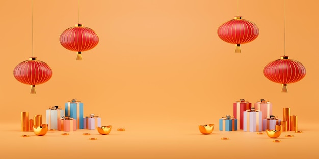 3D-Rendering bunter chinesischer Neujahrstag Hintergrund