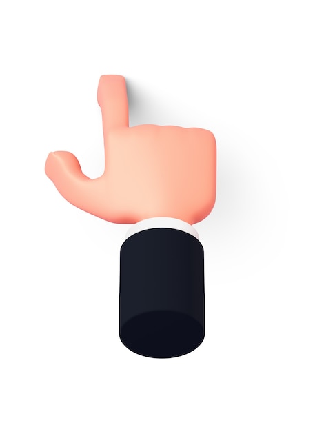 3D-Rendering, Cartoon-Hand mit Ärmel zeigt mit dem Finger oder klickt auf etwas und wirft einen Schatten