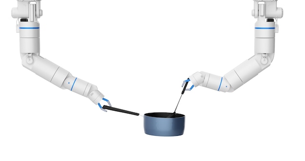 3D rendering chef robot cocinando en la cocina