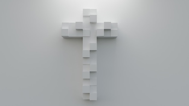 3D-Rendering Christian Concept 3D abstraktes Kreuz von Cube gemacht