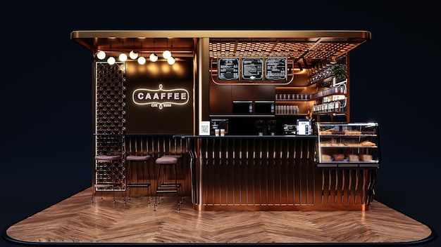 3D-Rendering Coffee-Shop-Stand-Design-Konzept