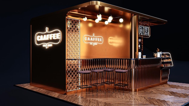 3D-Rendering Coffee-Shop-Stand-Design-Konzept