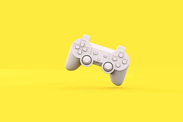 3D rendering controlador de videojuegos amarillo sobre fondo blanco.