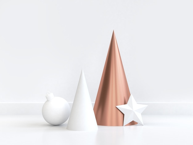 3D rendering copper geometric shape star ball mínimo fondo blanco vacaciones de navidad