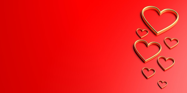 3D rendering corazones sobre fondo rojo.