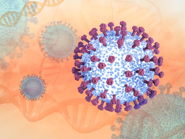 3D-Rendering Coronavirus-Zelle oder Covid-19-Zellkrankheit