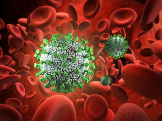 3D-Rendering Coronavirus-Zelle oder Covid-19-Zellkrankheit