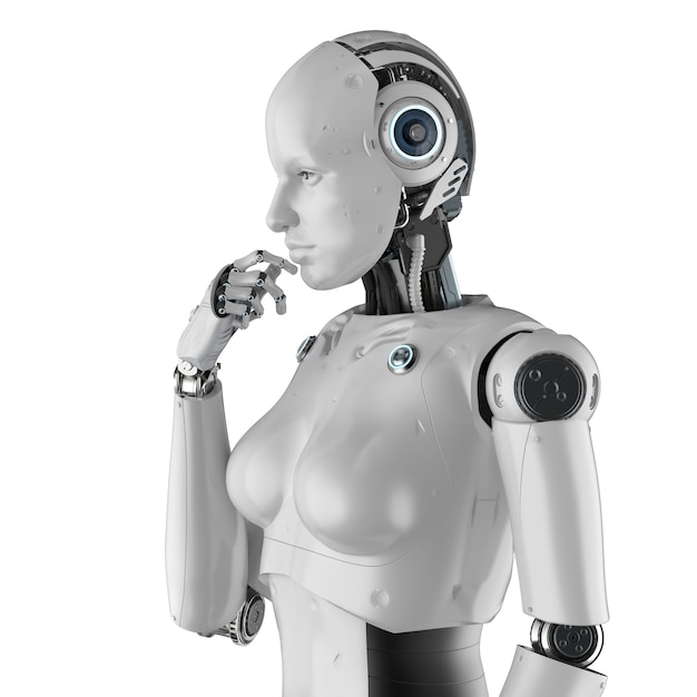 3D rendering cyborg girl o robot femenino aislado en blanco