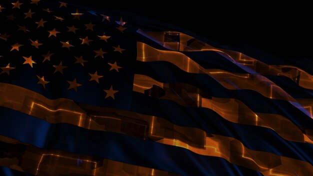 3D-Rendering der amerikanischen Flagge im Cyber-Stil Die Flagge entwickelt sich reibungslos im Wind