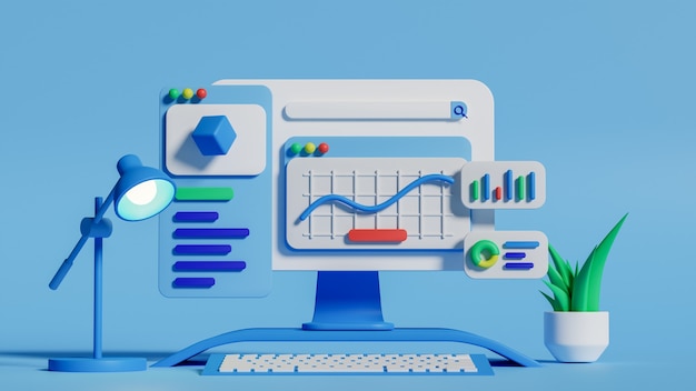 3D-Rendering der Datenanalyse für Wirtschaft und Finanzen. Premium-Foto