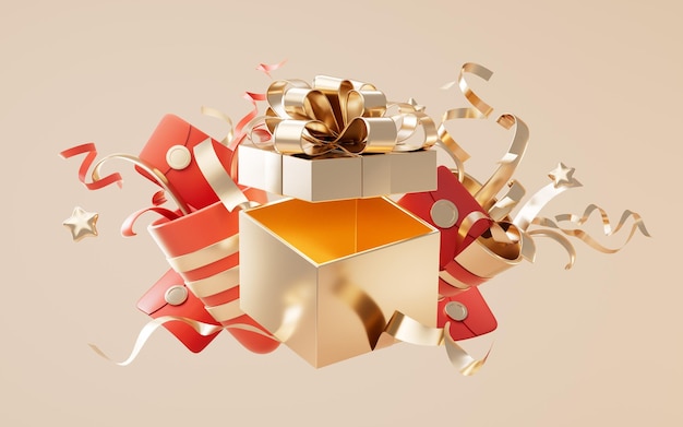 3D-Rendering der goldenen Geschenkbox
