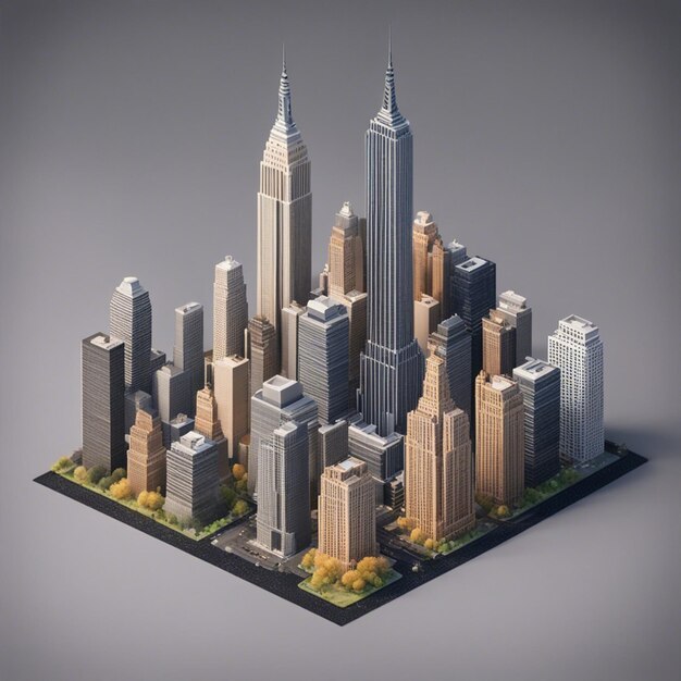 3D-Rendering der isometrischen Miniatur des New York City Tower