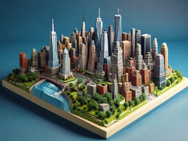 3D-Rendering der isometrischen Miniatur von New York City