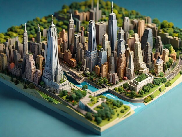 3D-Rendering der isometrischen Miniatur von New York City