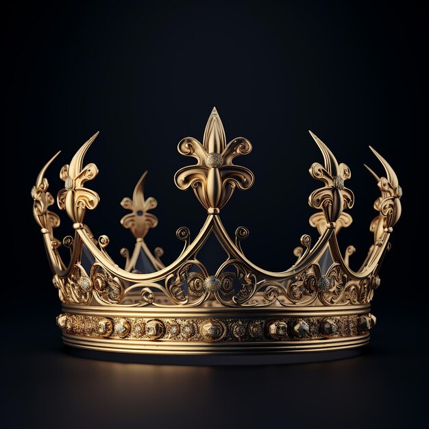 Foto 3d-rendering der königlichen krone, isoliert auf schwarzem hintergrund