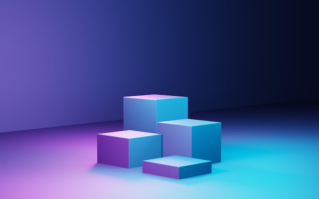 3D-Rendering der lila und blauen abstrakten geometrischen Hintergrundszene für Werbetechnik