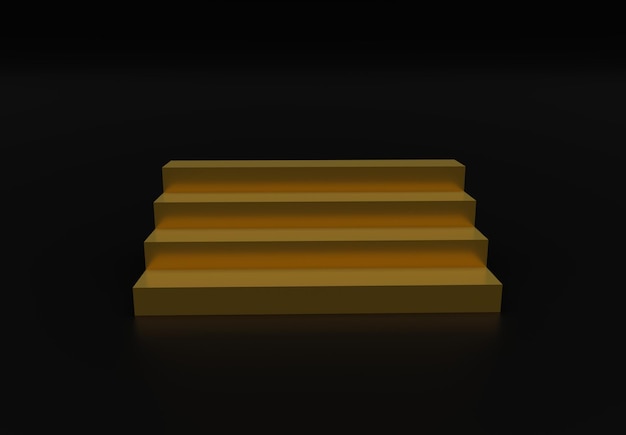 3D-Rendering der realistischen Illustration der goldenen Treppe auf schwarzem Hintergrund