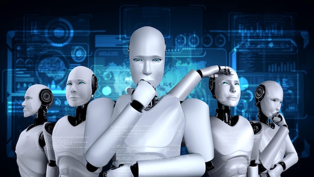 3D-Rendering der Roboter-Hominoid-Gruppe