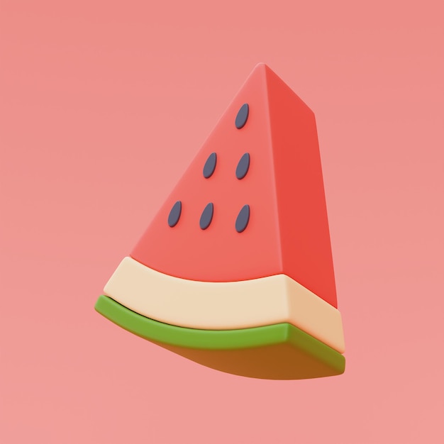 3d-rendering der wassermelone isoliert auf rotem hintergrundsommerferienkonzeptsommerelementeminimaler stil3d rendern