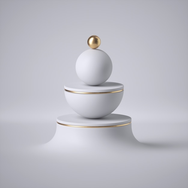 3D-Rendering der weißen Kugel, der goldenen Kugel, des goldenen Rings