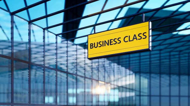 3D-Rendering des Abflugterminals des Flughafens mit Business-Class-Schild Illustration